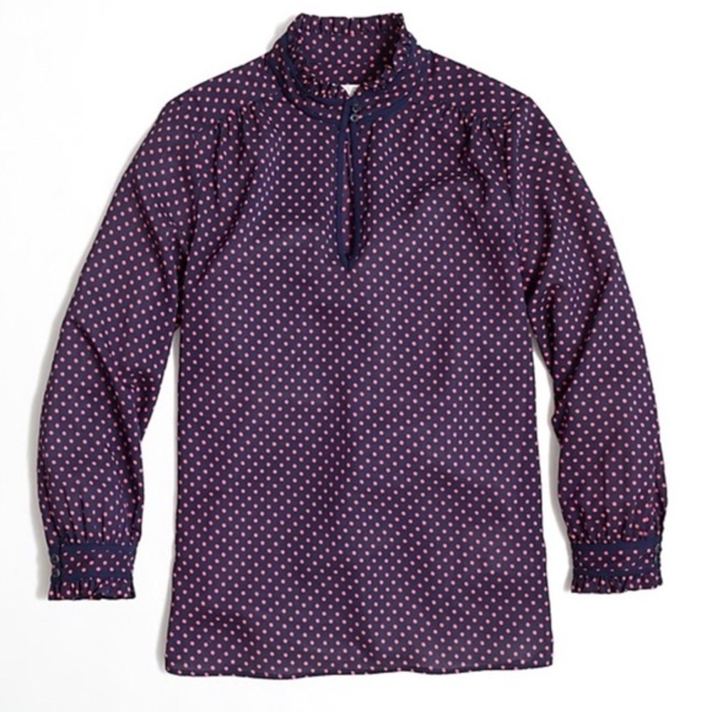 J. Crew Factory Print Ruffle Collar Blouse - Picture 1 of 7